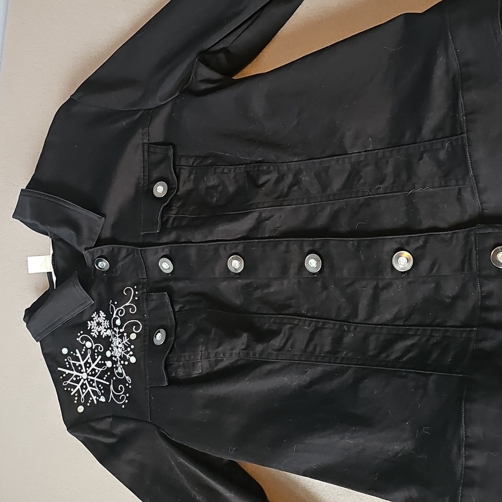 Christopher & Banks Black Rhinestone Snowflake Embellished Shirt/Jacket W Size L